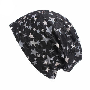 Cotton Hole Empty Camouflage Star Pile  Ear Protection Cap Unisex Women Soft Stretchy Beanie Hat Broken Hole chemo baggy cap