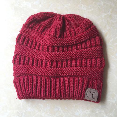 BONJEAN Women Winter Knitted Cap Casual CC labeling Beanies Hat High bun Ponytail 10 colors Hip-Hop Skullies Beanie turban hat
