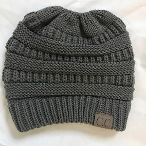 BONJEAN Women Winter Knitted Cap Casual CC labeling Beanies Hat High bun Ponytail 10 colors Hip-Hop Skullies Beanie turban hat