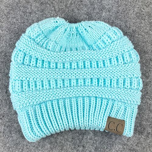 BONJEAN Women Winter Knitted Cap Casual CC labeling Beanies Hat High bun Ponytail 10 colors Hip-Hop Skullies Beanie turban hat