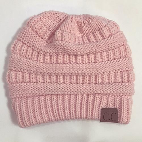 BONJEAN Women Winter Knitted Cap Casual CC labeling Beanies Hat High bun Ponytail 10 colors Hip-Hop Skullies Beanie turban hat