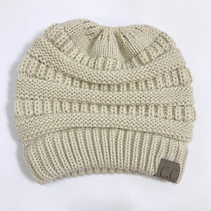 BONJEAN Women Winter Knitted Cap Casual CC labeling Beanies Hat High bun Ponytail 10 colors Hip-Hop Skullies Beanie turban hat