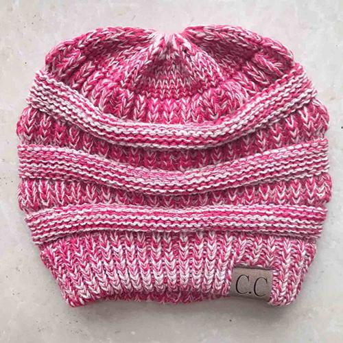 BONJEAN Women Winter Knitted Cap Casual CC labeling Beanies Hat High bun Ponytail 10 colors Hip-Hop Skullies Beanie turban hat