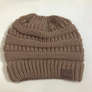 BONJEAN Women Winter Knitted Cap Casual CC labeling Beanies Hat High bun Ponytail 10 colors Hip-Hop Skullies Beanie turban hat