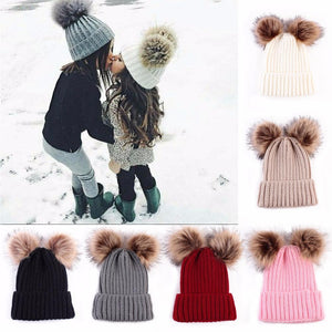 Puseky Dual Ball Knitted Baby Caps Boys Girls Toddler Crochet Beanie Hairball Ear Baby Hat Cute Children Caps