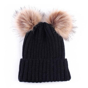 Puseky Dual Ball Knitted Baby Caps Boys Girls Toddler Crochet Beanie Hairball Ear Baby Hat Cute Children Caps