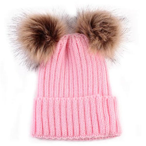 Puseky Dual Ball Knitted Baby Caps Boys Girls Toddler Crochet Beanie Hairball Ear Baby Hat Cute Children Caps
