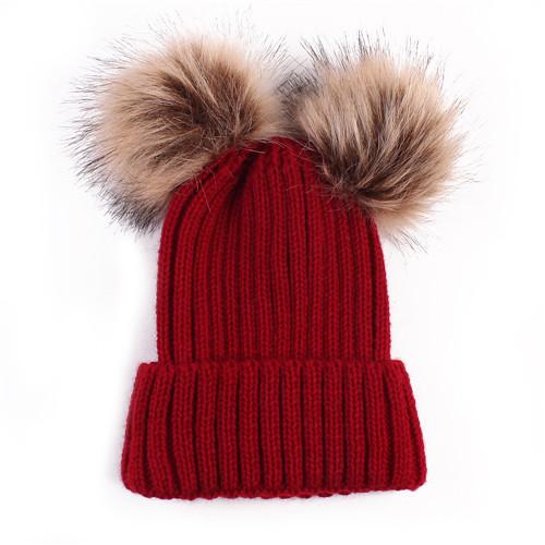 Puseky Dual Ball Knitted Baby Caps Boys Girls Toddler Crochet Beanie Hairball Ear Baby Hat Cute Children Caps