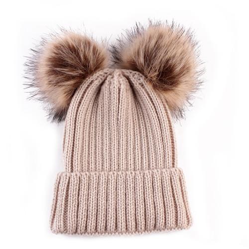 Puseky Dual Ball Knitted Baby Caps Boys Girls Toddler Crochet Beanie Hairball Ear Baby Hat Cute Children Caps