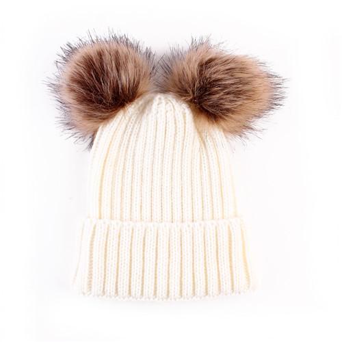 Puseky Dual Ball Knitted Baby Caps Boys Girls Toddler Crochet Beanie Hairball Ear Baby Hat Cute Children Caps