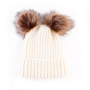Puseky Dual Ball Knitted Baby Caps Boys Girls Toddler Crochet Beanie Hairball Ear Baby Hat Cute Children Caps