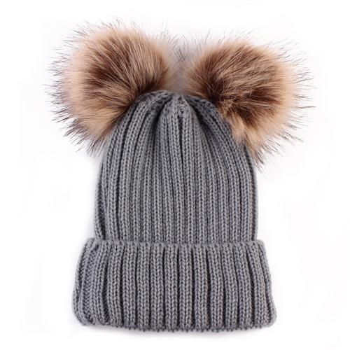 Puseky Dual Ball Knitted Baby Caps Boys Girls Toddler Crochet Beanie Hairball Ear Baby Hat Cute Children Caps