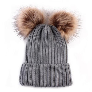 Puseky Dual Ball Knitted Baby Caps Boys Girls Toddler Crochet Beanie Hairball Ear Baby Hat Cute Children Caps