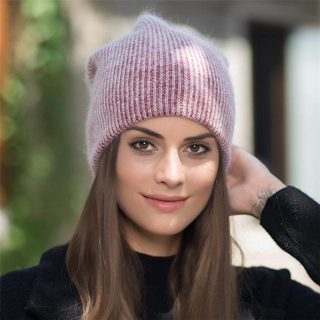 Xthree 2017 new simple Rabbit fur Beanie Hat for Women Winter Skullies Warm Gravity Falls Cap Gorros Female Cap