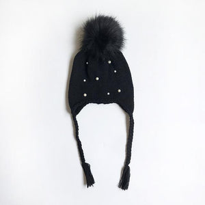 Baby Hat Winter Pearl Girls Cap Artificial Fur Ball Baby Boy Hats Infant Earflap Caps Wool Knitted Children's Hats Caps For Kids