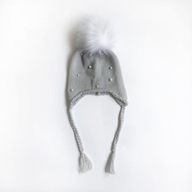 Baby Hat Winter Pearl Girls Cap Artificial Fur Ball Baby Boy Hats Infant Earflap Caps Wool Knitted Children's Hats Caps For Kids
