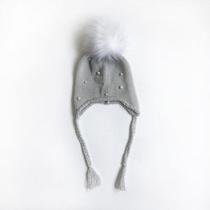 Baby Hat Winter Pearl Girls Cap Artificial Fur Ball Baby Boy Hats Infant Earflap Caps Wool Knitted Children's Hats Caps For Kids