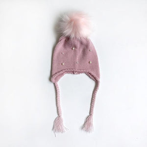 Baby Hat Winter Pearl Girls Cap Artificial Fur Ball Baby Boy Hats Infant Earflap Caps Wool Knitted Children's Hats Caps For Kids