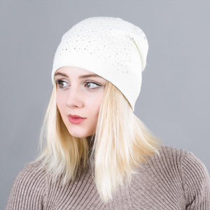 Warm Female Winter Beanie Hats Wool Knitted Caps Women Flashing Rhinestone Bonnet For Girl Skullies Hat Touca Feminina Inverno