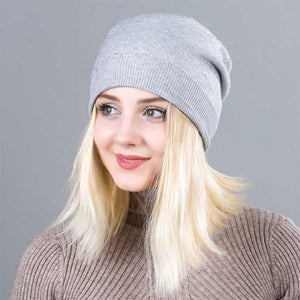 Warm Female Winter Beanie Hats Wool Knitted Caps Women Flashing Rhinestone Bonnet For Girl Skullies Hat Touca Feminina Inverno