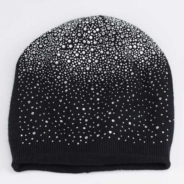 Warm Female Winter Beanie Hats Wool Knitted Caps Women Flashing Rhinestone Bonnet For Girl Skullies Hat Touca Feminina Inverno