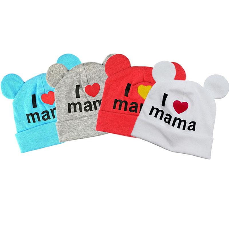 2017 New I love mama print newborn baby boys girls winter hat cap baby crochet bonnet  cute cotton Knitted warm hat kids beanie