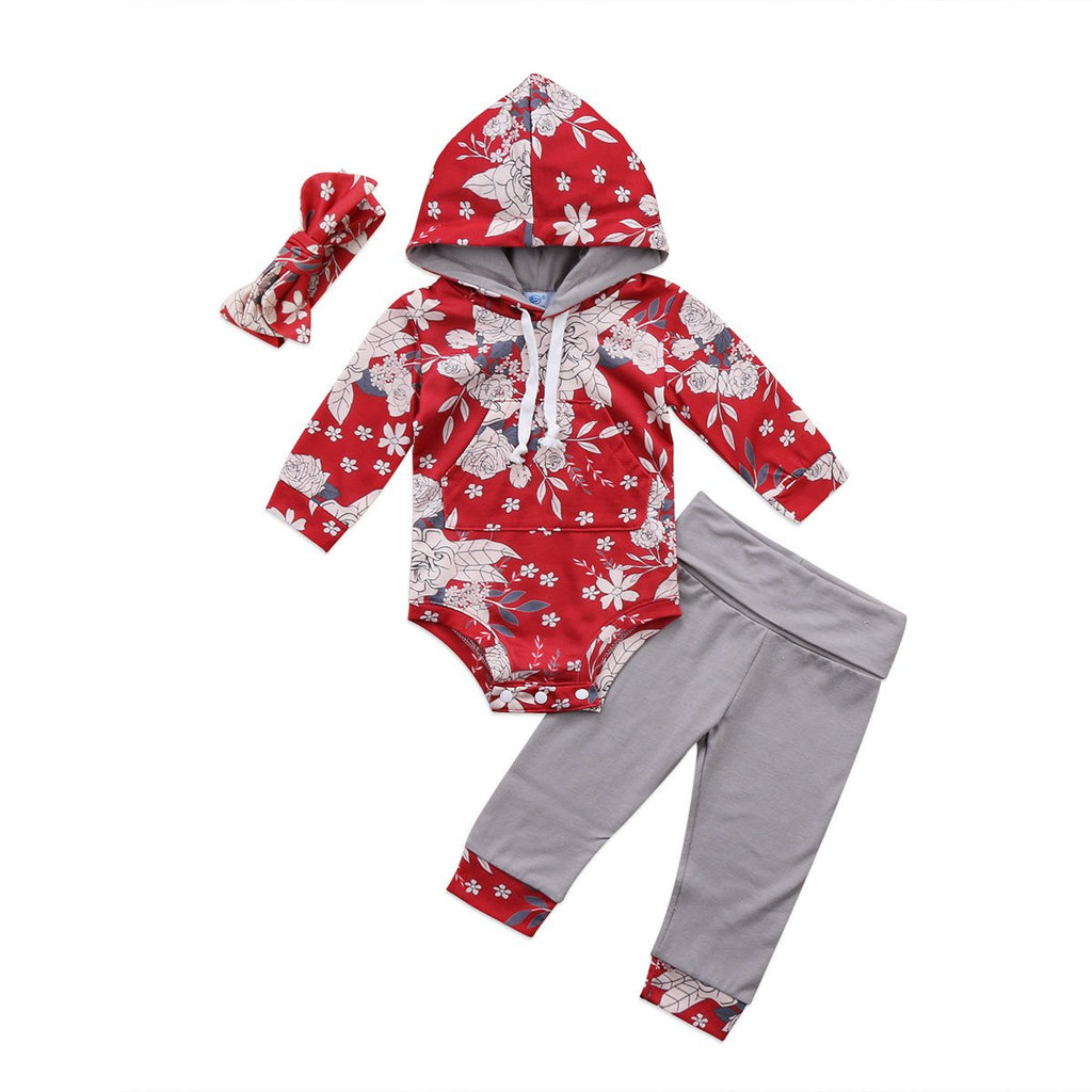 Red Flowers Hoodie Set