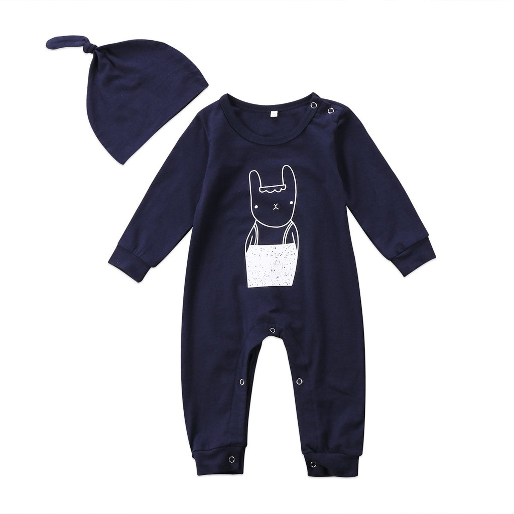Navy Blue Rabbit Romper Set