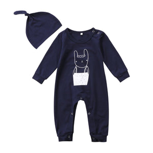 Navy Blue Rabbit Romper Set