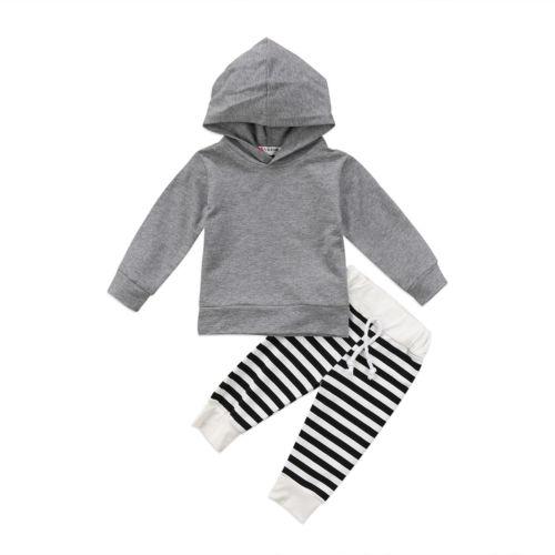 Grey Hoodie Striped Pants