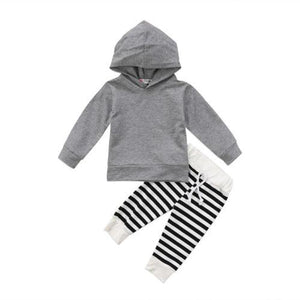 Grey Hoodie Striped Pants
