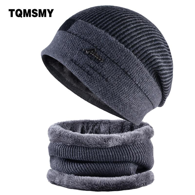TQMSMY Knit Men Winter Hats for Men Knitting Keep Warm Beanies Hat Men's skullies Knit velvet Beanie Bonnet Scarf for Male TMC31