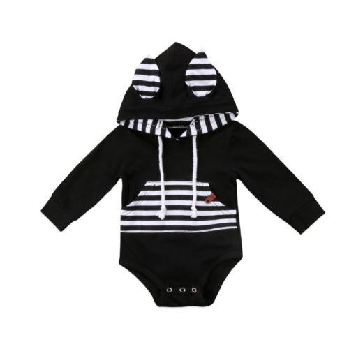 Black Stripes Hoodie Romper