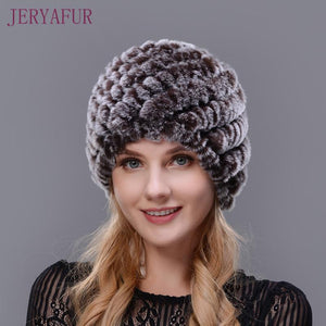 Hot 2017 New 100% Genuine Knitted Rex Rabbit Fur Hat Winter Lady Floral Cap Female Headgear Women Fur Beanies hats free shipping