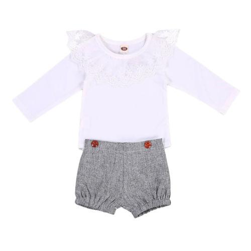 White Lace Grey Shorts Set