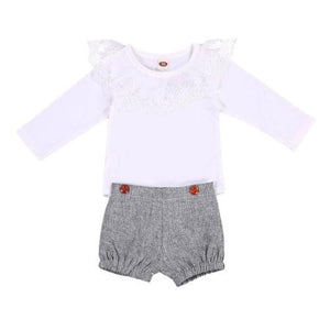 White Lace Grey Shorts Set