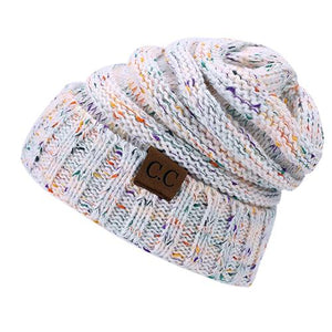 BONJEAN Women Winter Knitted Cap Casual CC labeling Beanies Hat High bun Ponytail 10 colors Hip-Hop Skullies Beanie turban hat