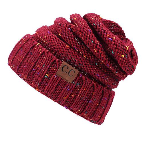BONJEAN Women Winter Knitted Cap Casual CC labeling Beanies Hat High bun Ponytail 10 colors Hip-Hop Skullies Beanie turban hat