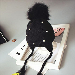 2017 Baby Winter Hat Fur Pompom Caps bonnet enfant Toddler Boys Girls Knitted Cap Cotton Protect The Ears Hats Warm Kids Beanie