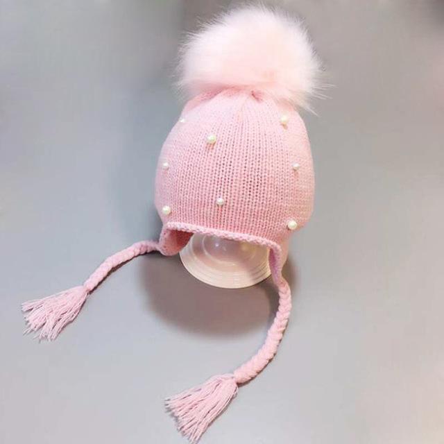 2017 Baby Winter Hat Fur Pompom Caps bonnet enfant Toddler Boys Girls Knitted Cap Cotton Protect The Ears Hats Warm Kids Beanie