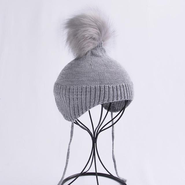 2017 Baby Winter Hat Fur Pompom Caps bonnet enfant Toddler Boys Girls Knitted Cap Cotton Protect The Ears Hats Warm Kids Beanie