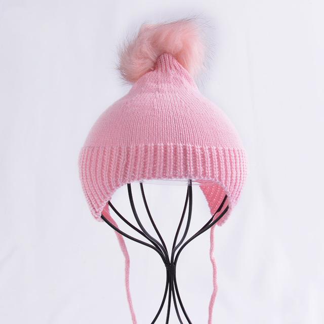 2017 Baby Winter Hat Fur Pompom Caps bonnet enfant Toddler Boys Girls Knitted Cap Cotton Protect The Ears Hats Warm Kids Beanie