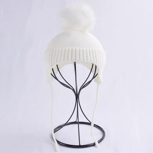 2017 Baby Winter Hat Fur Pompom Caps bonnet enfant Toddler Boys Girls Knitted Cap Cotton Protect The Ears Hats Warm Kids Beanie