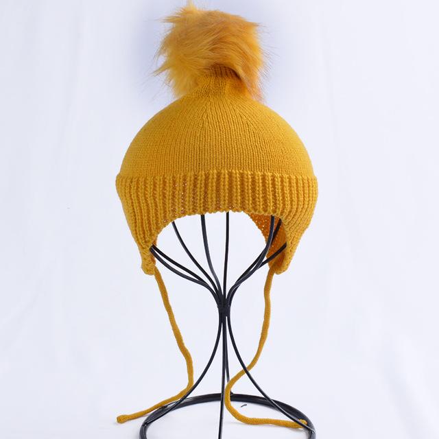 2017 Baby Winter Hat Fur Pompom Caps bonnet enfant Toddler Boys Girls Knitted Cap Cotton Protect The Ears Hats Warm Kids Beanie