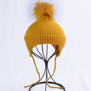 2017 Baby Winter Hat Fur Pompom Caps bonnet enfant Toddler Boys Girls Knitted Cap Cotton Protect The Ears Hats Warm Kids Beanie