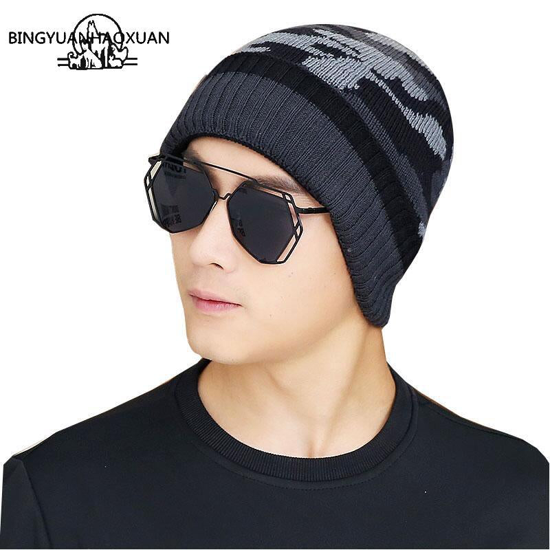 BINGYUANHAOXUAN2017Unisex Knitted Beanie Cap Camouflage Fleece Lining Beanie Thicken Winter Warm Hat Knit Camo Ski Bonnet Gorros