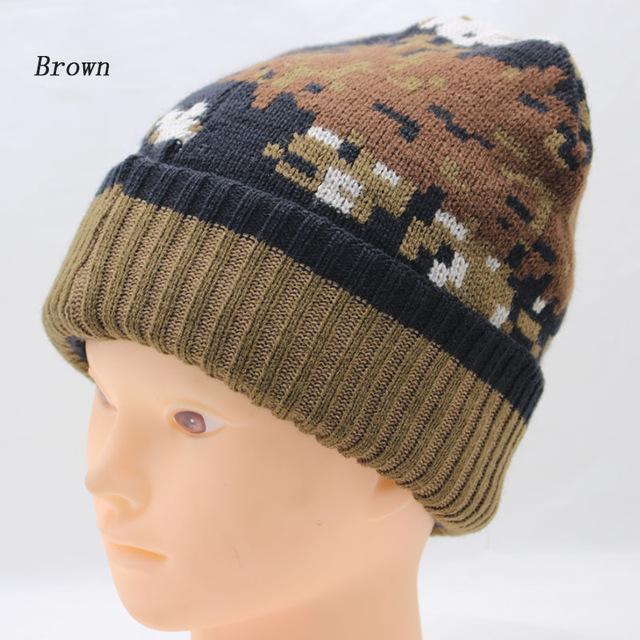 BINGYUANHAOXUAN2017Unisex Knitted Beanie Cap Camouflage Fleece Lining Beanie Thicken Winter Warm Hat Knit Camo Ski Bonnet Gorros