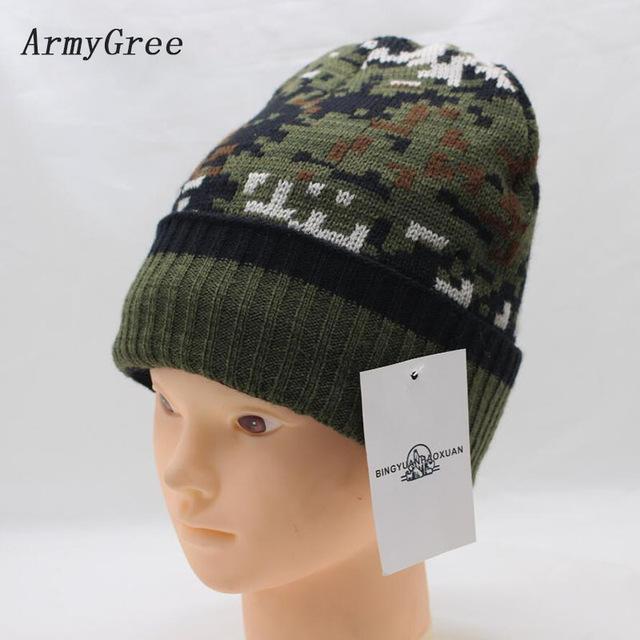 BINGYUANHAOXUAN2017Unisex Knitted Beanie Cap Camouflage Fleece Lining Beanie Thicken Winter Warm Hat Knit Camo Ski Bonnet Gorros