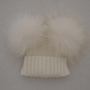Baby Winter Beanie Knit Hats 2017 Fashion Fur Ball Kids Warm Raccoon Beanies Wool Hat Pompom Ball Cute Caps For Baby
