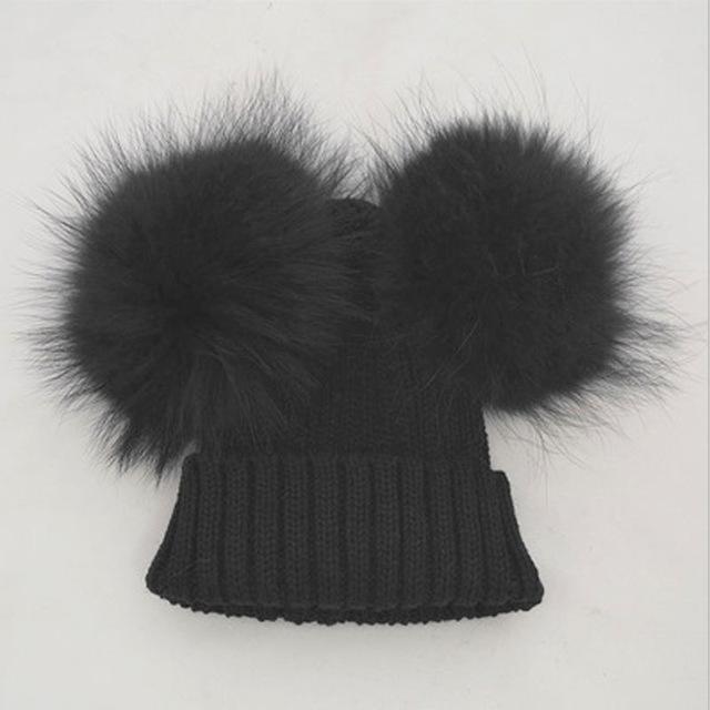 Baby Winter Beanie Knit Hats 2017 Fashion Fur Ball Kids Warm Raccoon Beanies Wool Hat Pompom Ball Cute Caps For Baby